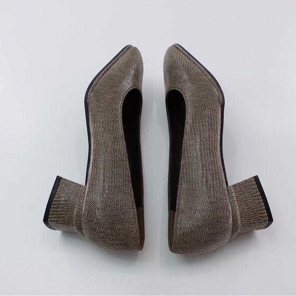 Stuart Weitzman Tan Reptile Print Leather Pumps Heels Square Toe Sz 7.5 - Picture 9 of 16